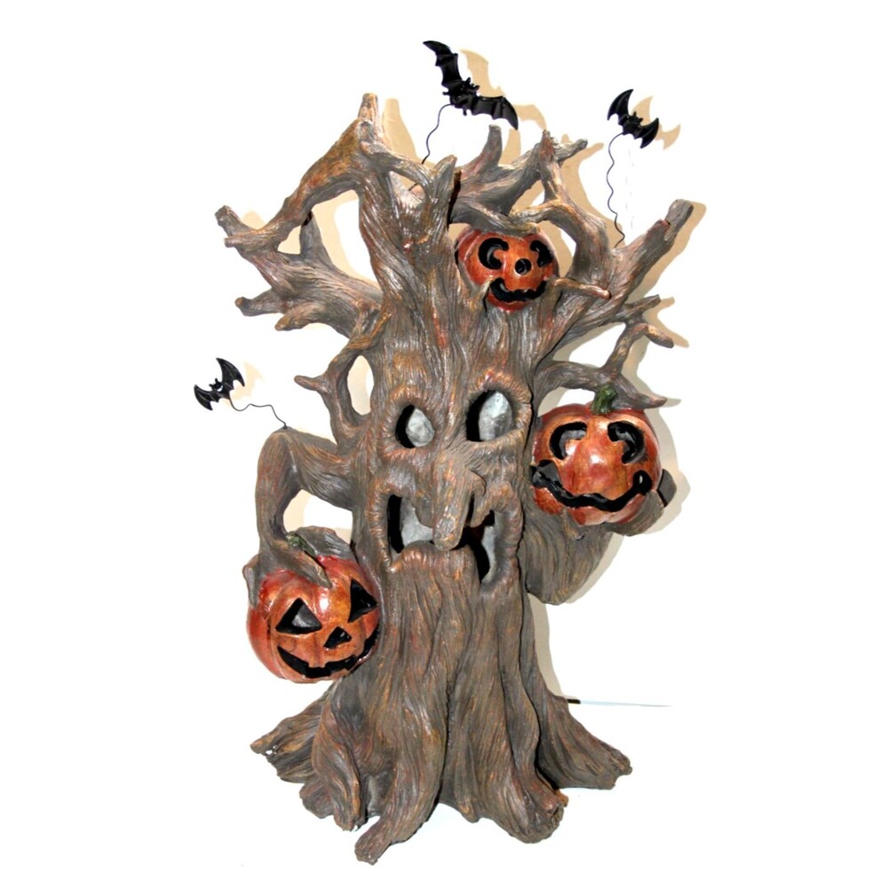 Transpac Resin Light Up Spooky Screaming Tree Bats Halloween Battery 18" Rare